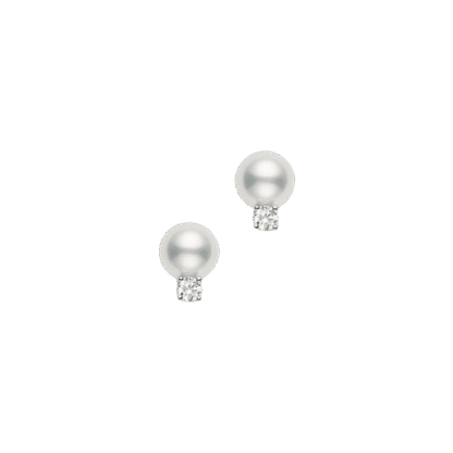 Mikimoto Akoya Stud Earrings with Diamonds in 18K White Gold