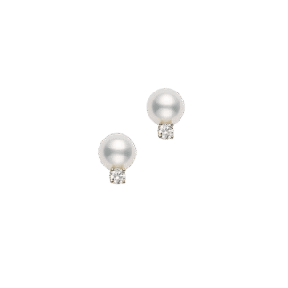 Mikimoto Akoya Pearl & Diamond Stud Earrings in 18k Yellow Gold