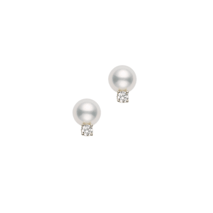 Mikimoto Akoya Pearl & Diamond Stud Earrings in 18k Yellow Gold