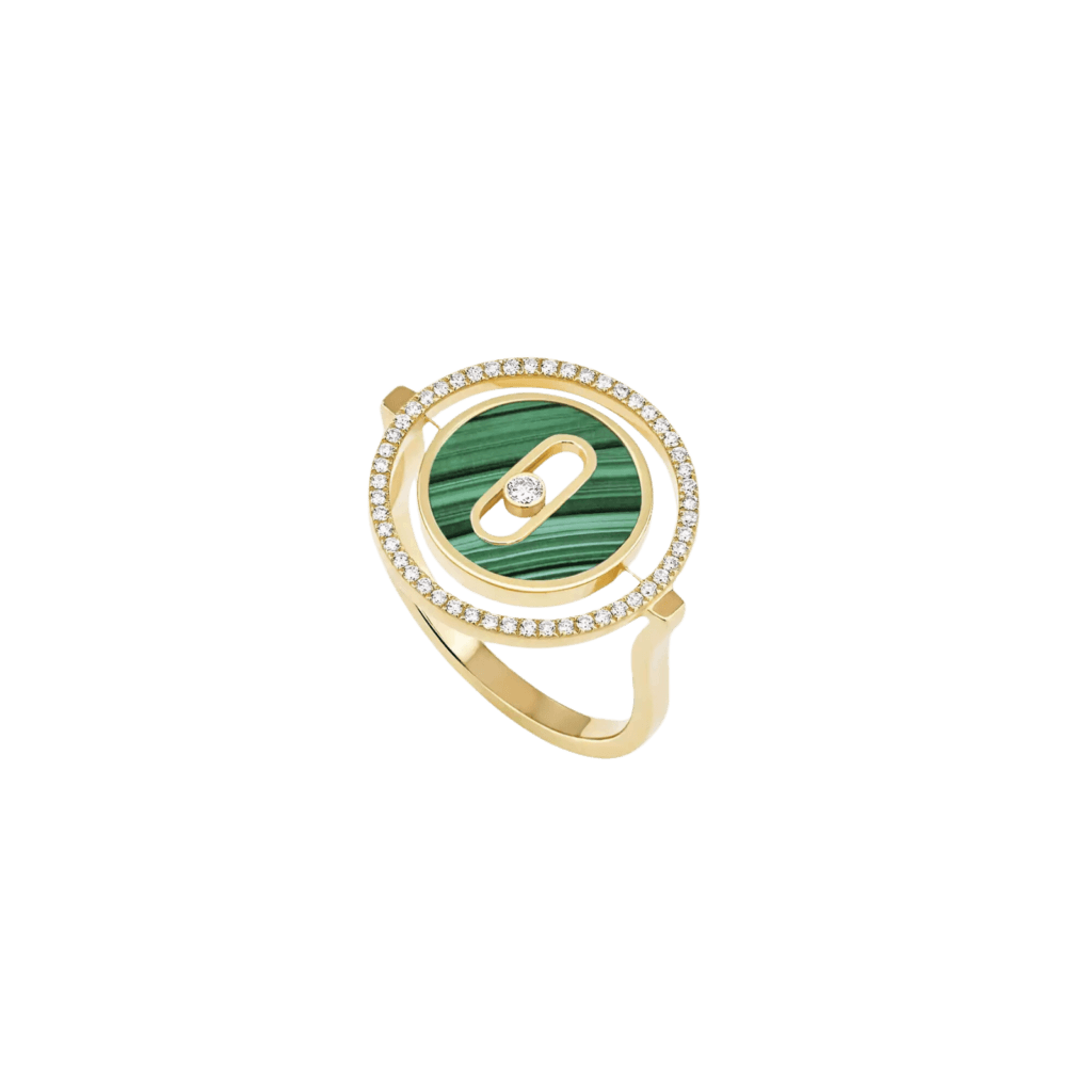 Lucky Move Diamond Ring in Yellow Gold and Malachite