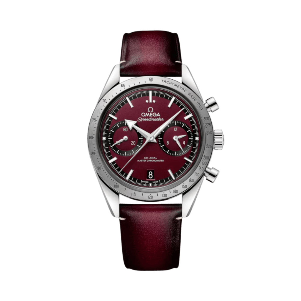Omega Speedmaster '57 40.5 mm, steel on red leather strap
