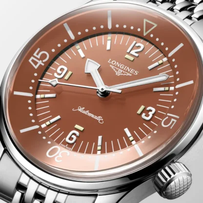 Closer look at the Longines Legend Diver 39mm, Stainless Steel, Terracota Dial