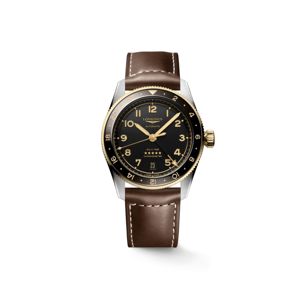 Longines Spirit Zulu Time 39mm, Anthracite Dial, Brown Leather Strap