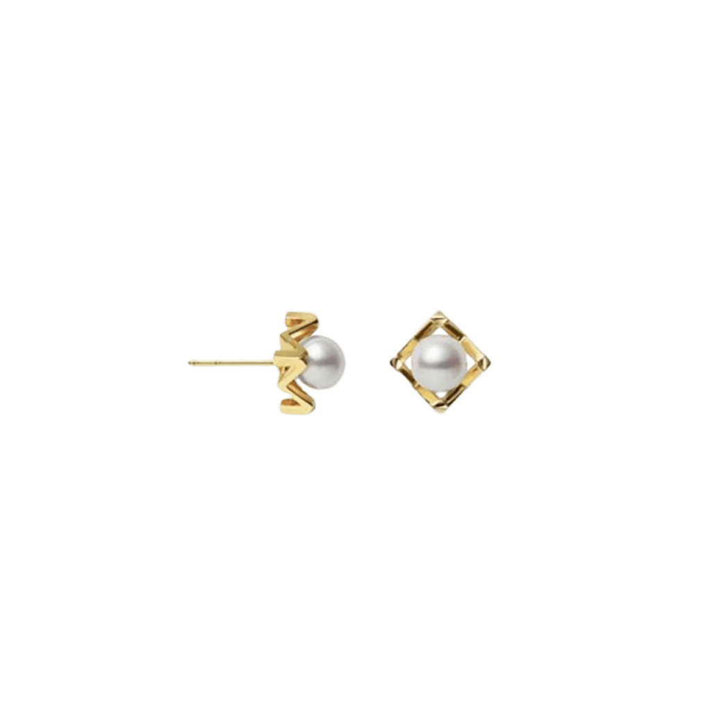 M Collection Akoya Cultured Pearl Earrings in 18K Yellow Gold side view