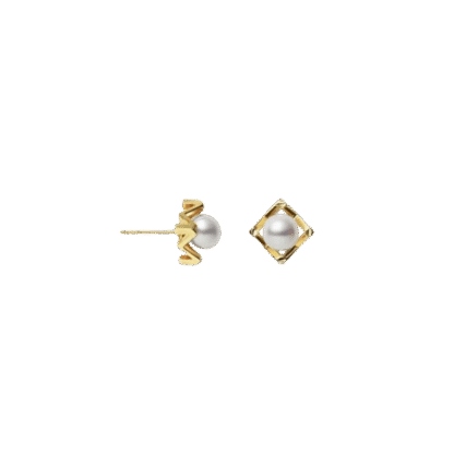M Collection Akoya Cultured Pearl Earrings in 18K Yellow Gold side view