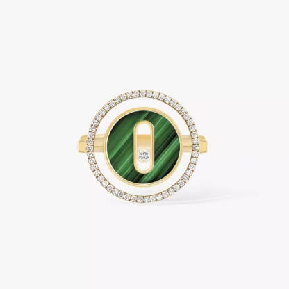 Messika Lucky Move Diamond Ring in Yellow Gold and Malachite closer look