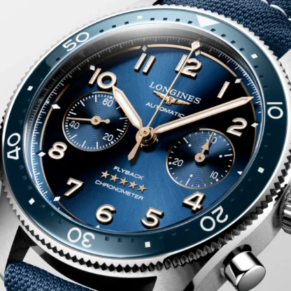 closer look - Spirit Flyback 42mm, Stainless Steel, Sunray Blue Dial