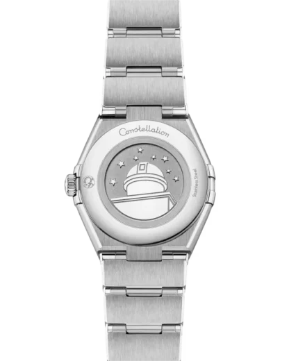 Close-up of Omega Constellation 28mm stainless steel back case