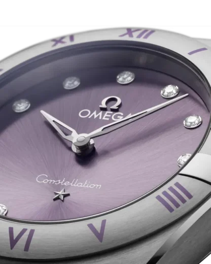 Purple dial of Omega Constellation Quartz 28mm watch
