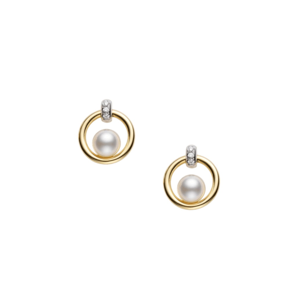 Mikimoto Akoya Cultured Pearl and Diamond Circle Earrings