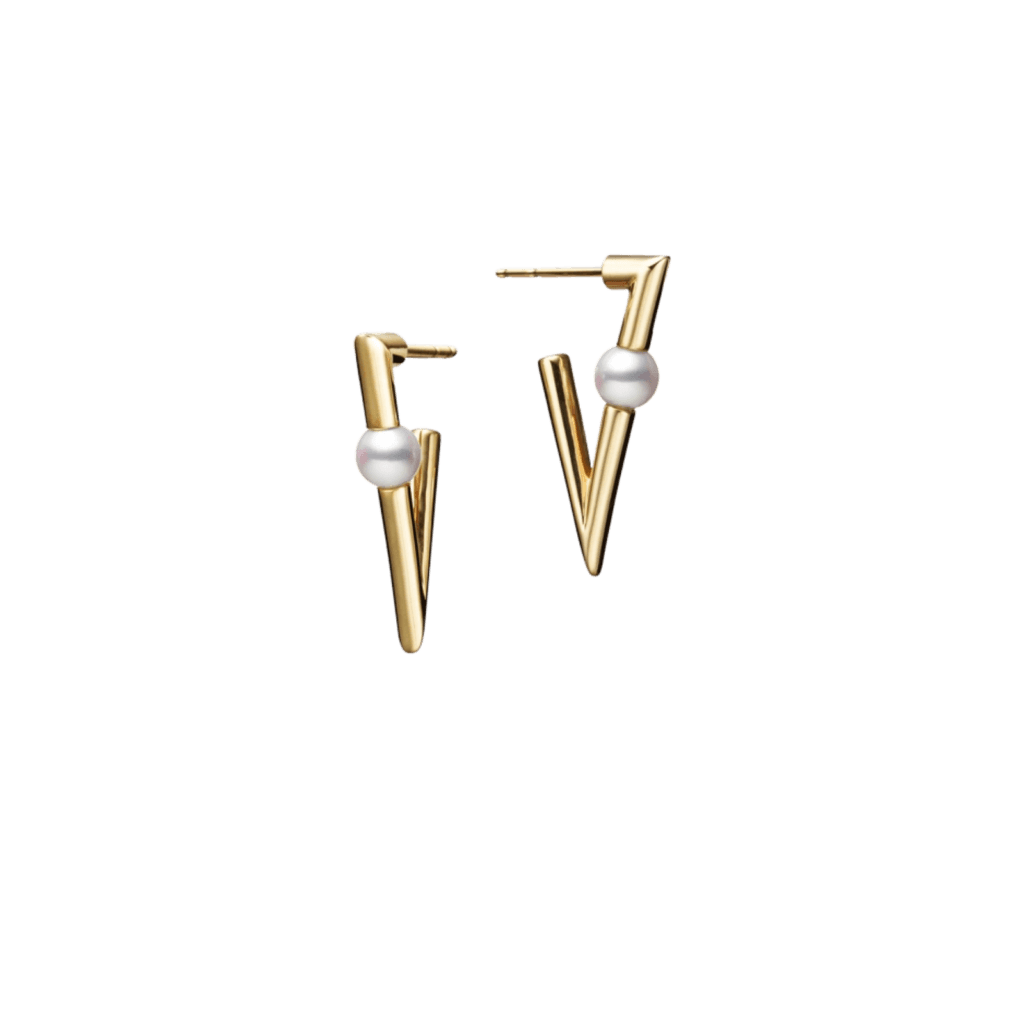 V Code Akoya Cultured Pearl Earrings in 18K Yellow Gold