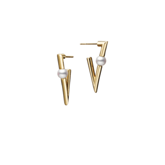 V Code Akoya Cultured Pearl Earrings in 18K Yellow Gold
