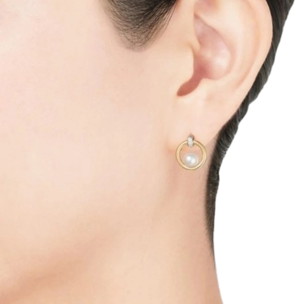 Akoya Cultured Pearl and Diamond Circle Earrings - Image 2