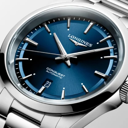 Conquest Automatic 41mm, Stainless Steel, Sunray Blue Dial - dial closer look