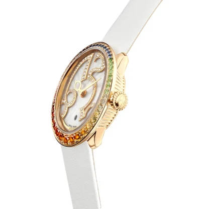 Eggsistence Diamonds Set Numerals & Rainbow Sapphires Watch - side view