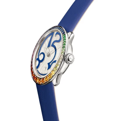 Eggsistence ST Blue Numerals & Rainbow Sapphires Watch - side view