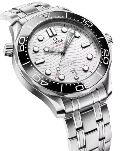 OMEGA Seamaster Diver 300M 42 mm, white dial, steel on steel side view