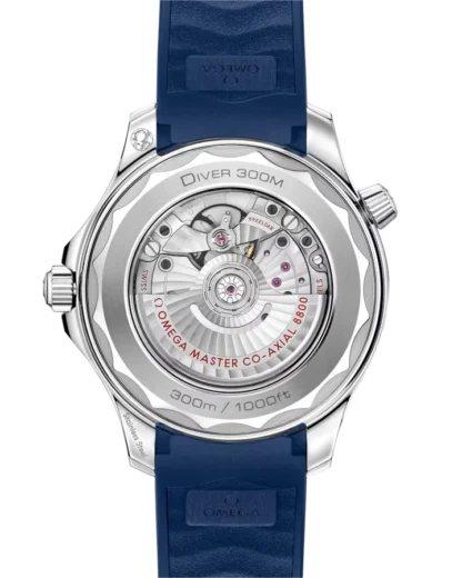 OMEGA Seamaster Diver 300M 42mm, steel on Blue rubber strap backside