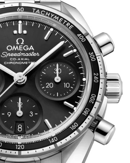Speedmaster 38, black dial, steel on steel - dial closer look