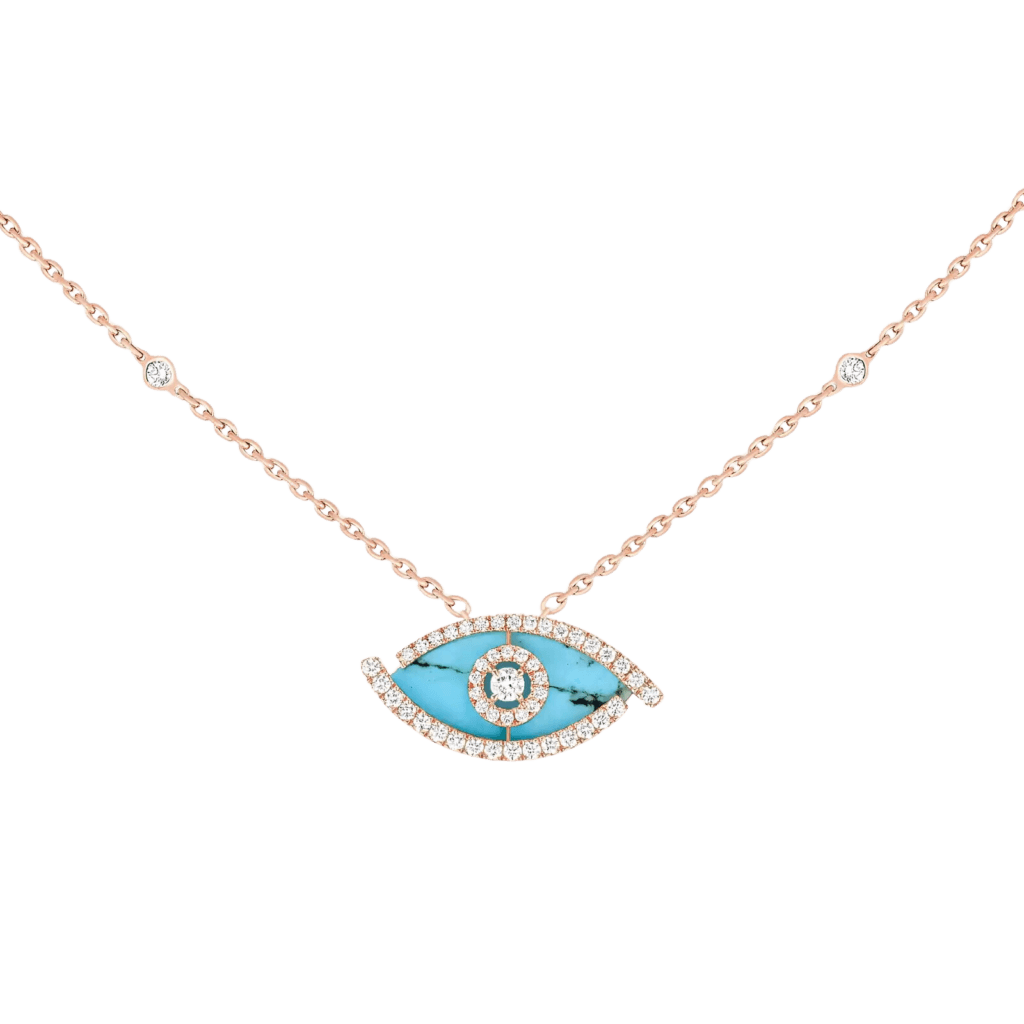 Messika Lucky Eye Turquoise Pink Gold Diamond Necklace