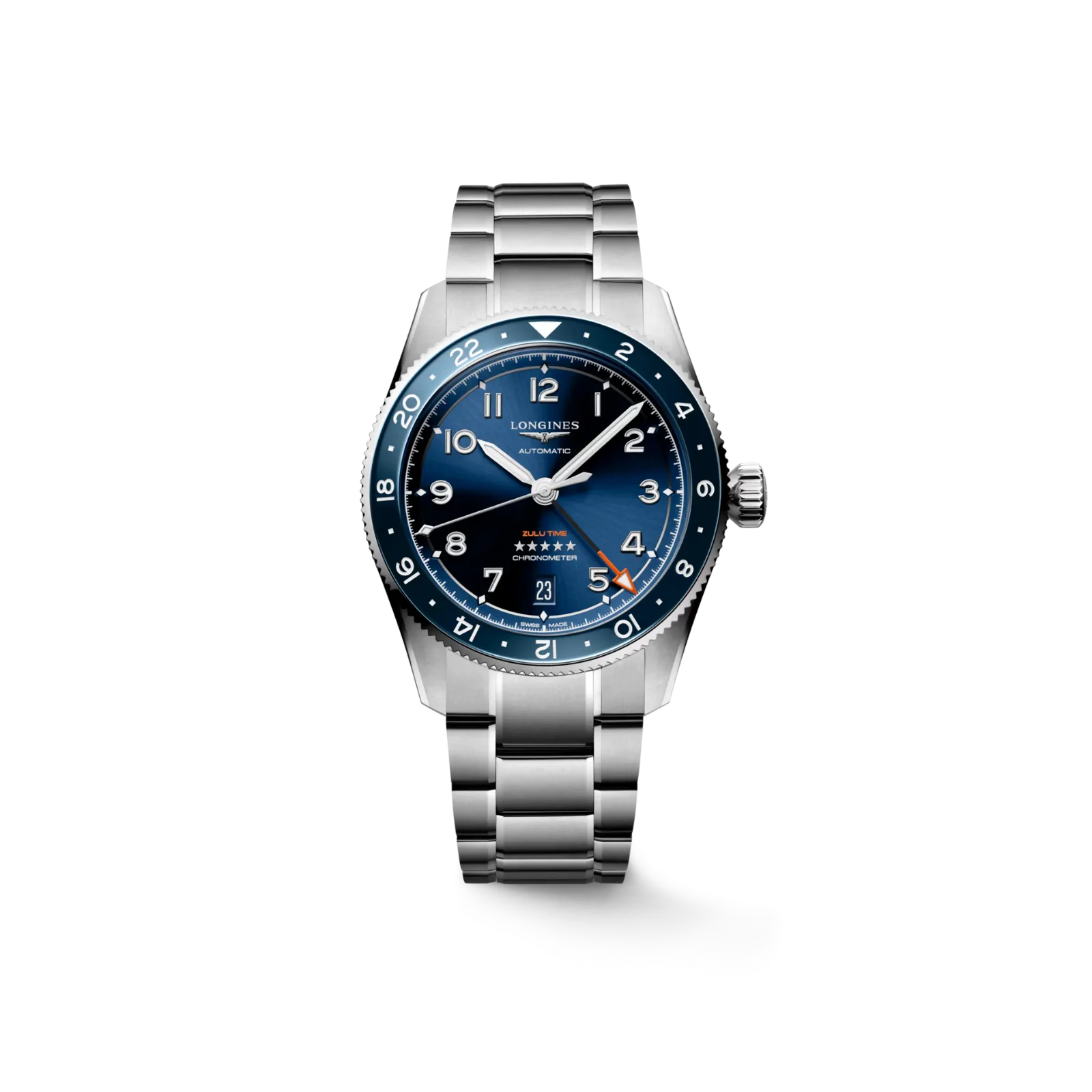 Longines Spirit Zulu Time 39 mm, Blue Dial & Stainless Steel