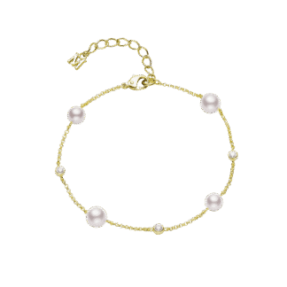Mikimoto Akoya Cultured Pearl and Diamond Station Bracelet in 18K Yellow Gold