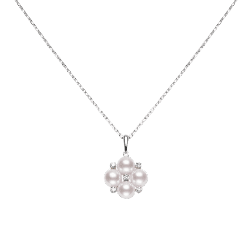 Akoya Cultured Pearl and Diamond Bubble Pendant in 18K White Gold