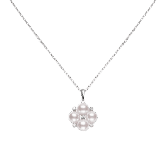Akoya Cultured Pearl and Diamond Bubble Pendant in 18K White Gold