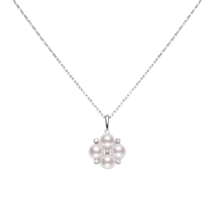 Akoya Cultured Pearl and Diamond Bubble Pendant in 18K White Gold