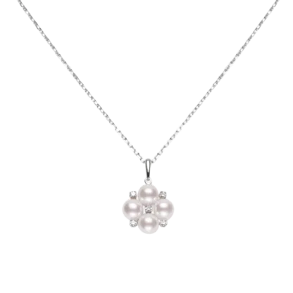 Akoya Cultured Pearl and Diamond Bubble Pendant in 18K White Gold