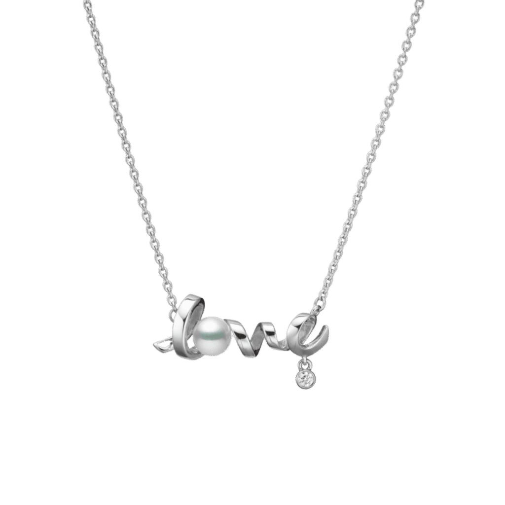 Mikimoto Akoya Cultured Pearl Love Pendant in 18k White Gold