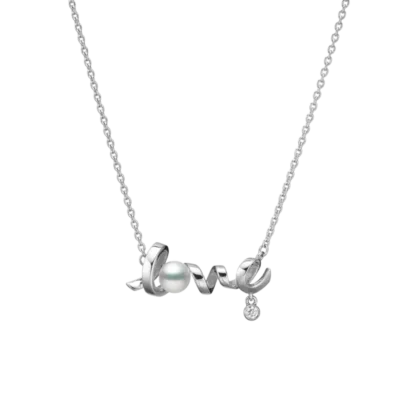 Mikimoto Akoya Cultured Pearl Love Pendant in 18k White Gold
