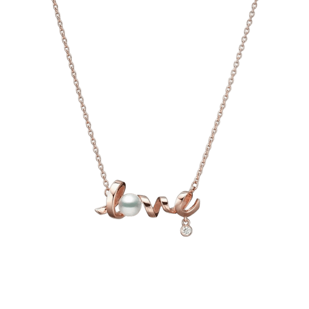 Mikimoto Akoya Cultured Pearl Love Pendant in 18K Pink Gold