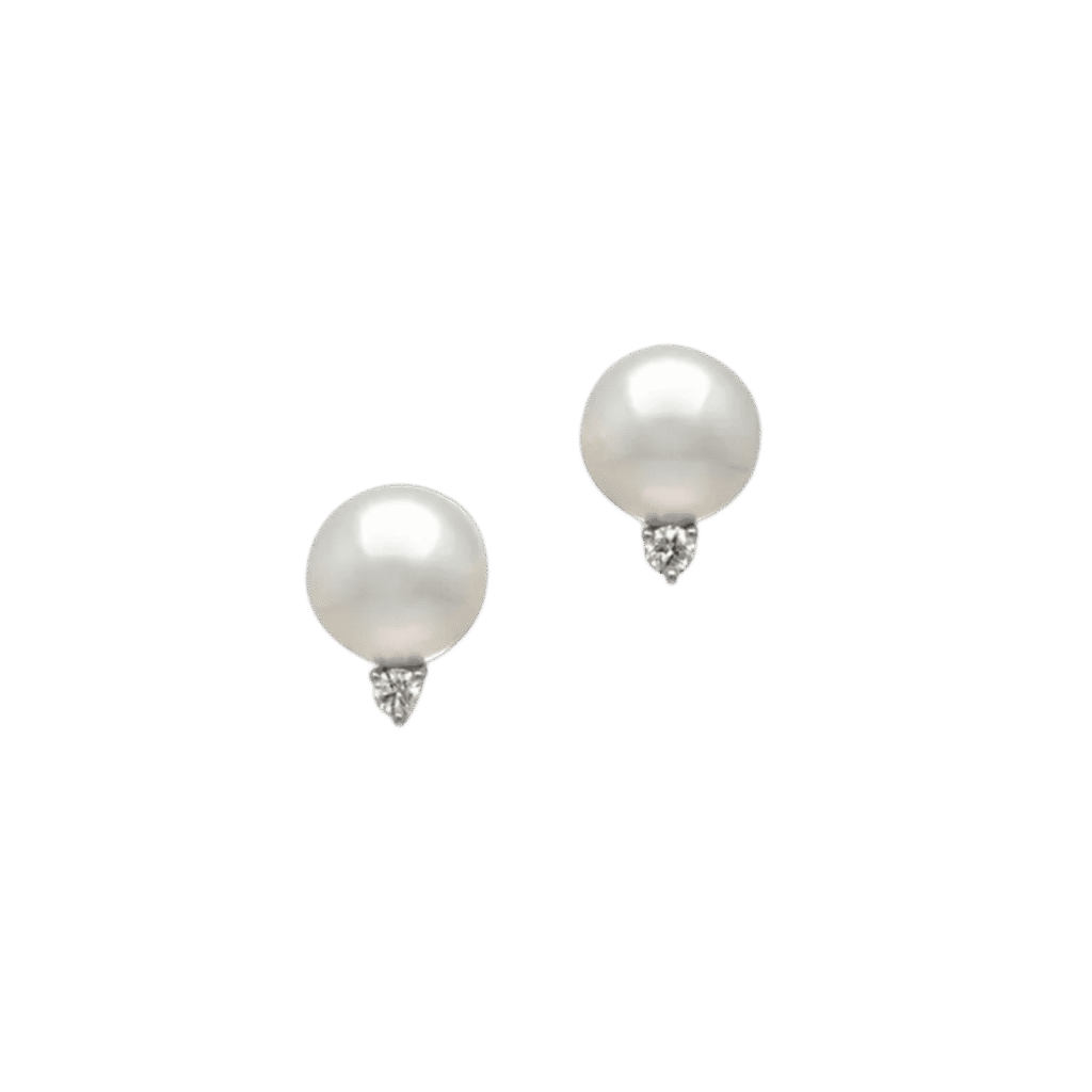 White South Sea Pearl Stud Earrings with Diamonds in 18k white gold