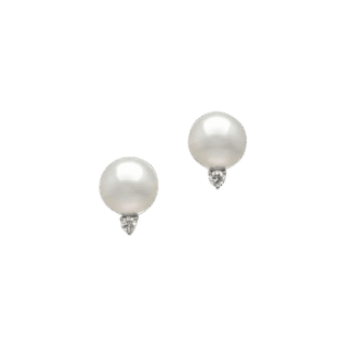 White South Sea Pearl Stud Earrings with Diamonds in 18k white gold