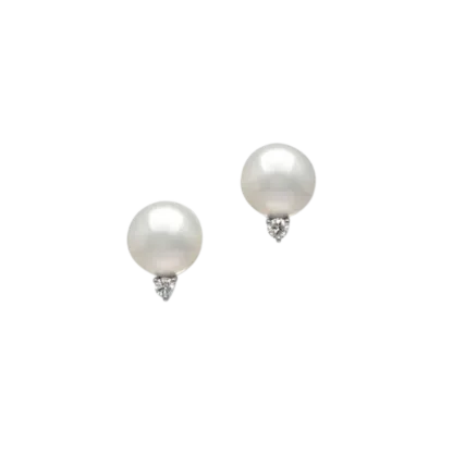White South Sea Pearl Stud Earrings with Diamonds in 18k white gold
