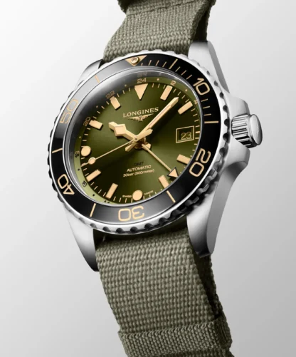 HydroConquest GMT 41mm Sunray Green Dial Watch - side view