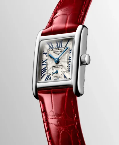Mini DolceVita 21.50mm x 29mm, Silver "flinqué" Dial & Red Strap - portrait