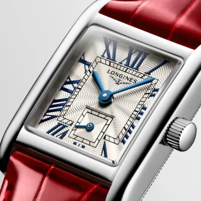 Mini DolceVita 21.50mm x 29mm, Silver "flinqué" Dial & Red Strap - closer look