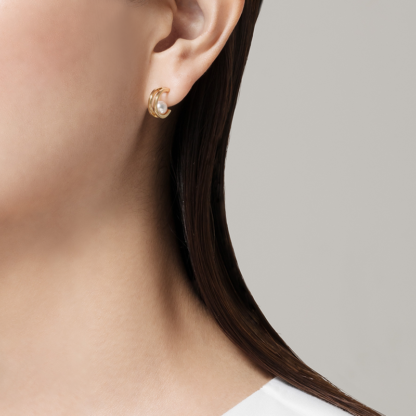 Akoya Cultured Pearl Hoop Earrings in 18K Yellow Gold