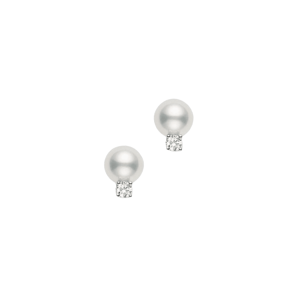 Mikimoto White South Sea Pearl Stud Earrings with Diamonds