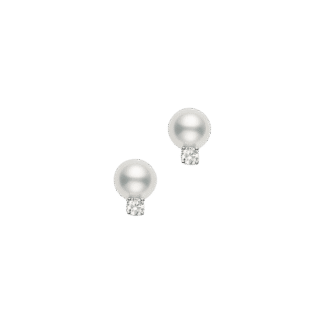 Mikimoto White South Sea Pearl Stud Earrings with Diamonds