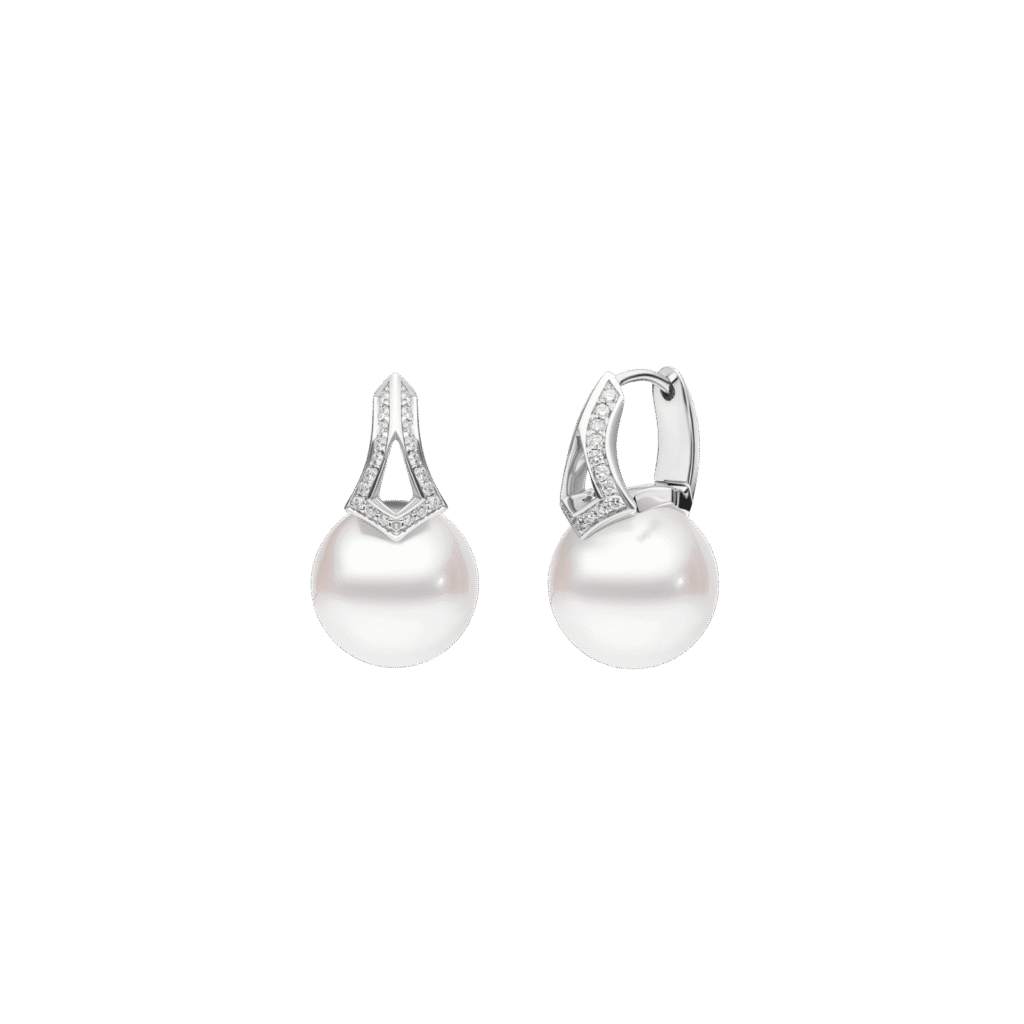 Classic Elegance White South Sea Pearl Earrings with Diamonds