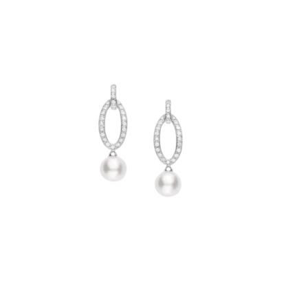 Mikimoto Classic Akoya Pearl and Diamond Drop Earrings