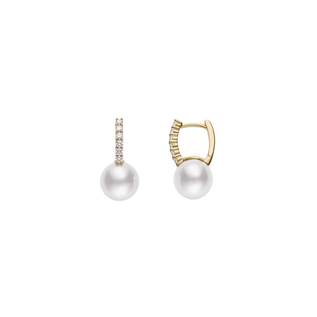 Mikimoto Classic Elegance Akoya Cultured Pearl Earrings with Diamonds in 18K Yellow Gold