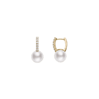Mikimoto Classic Elegance Akoya Cultured Pearl Earrings with Diamonds in 18K Yellow Gold