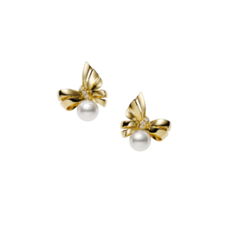 Jeux de Rubans Akoya Cultured Pearl and Diamond Earrings in 18K Yellow Gold