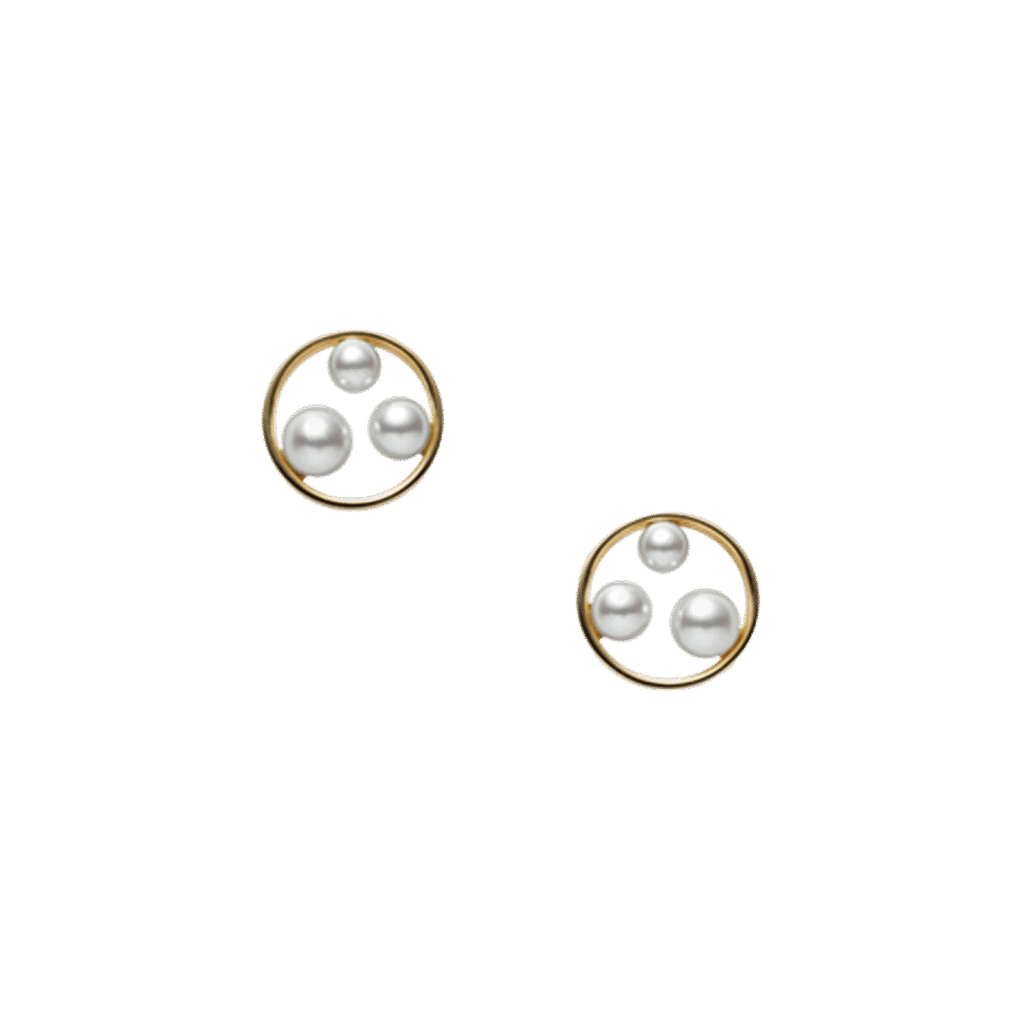 Akoya Cultured Three Pearl Circle Earrings in 18K Yellow Gold