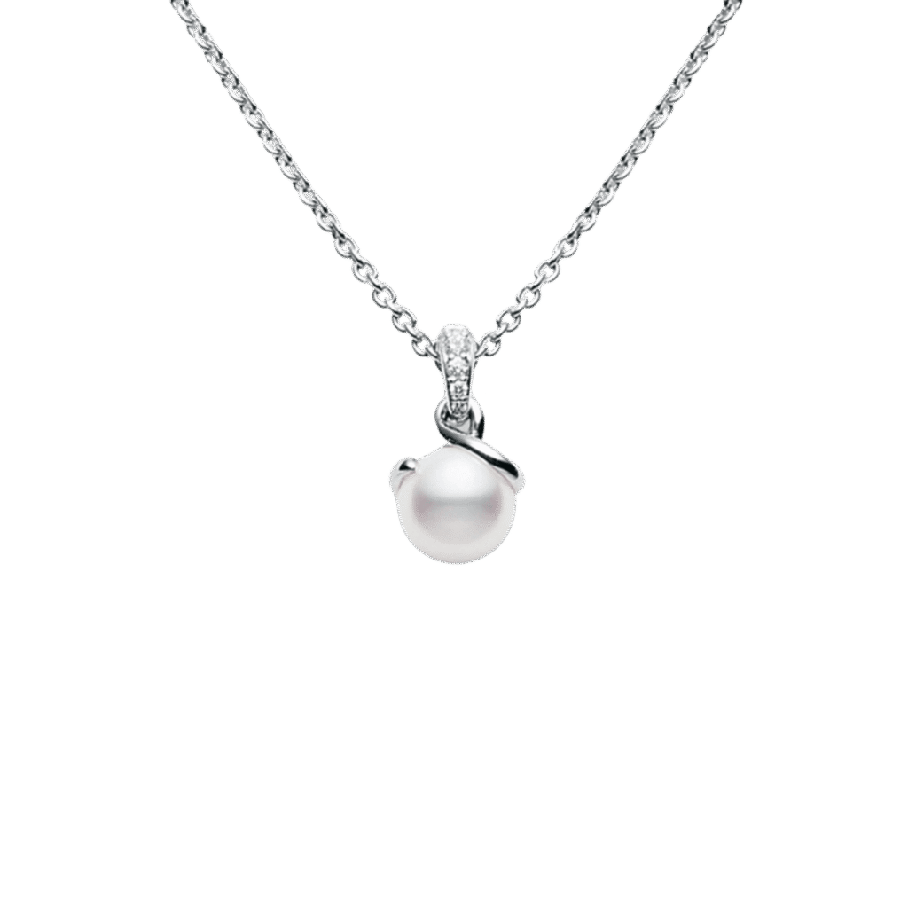 Twist Akoya Cultured Pearl Pendant in 18K White Gold