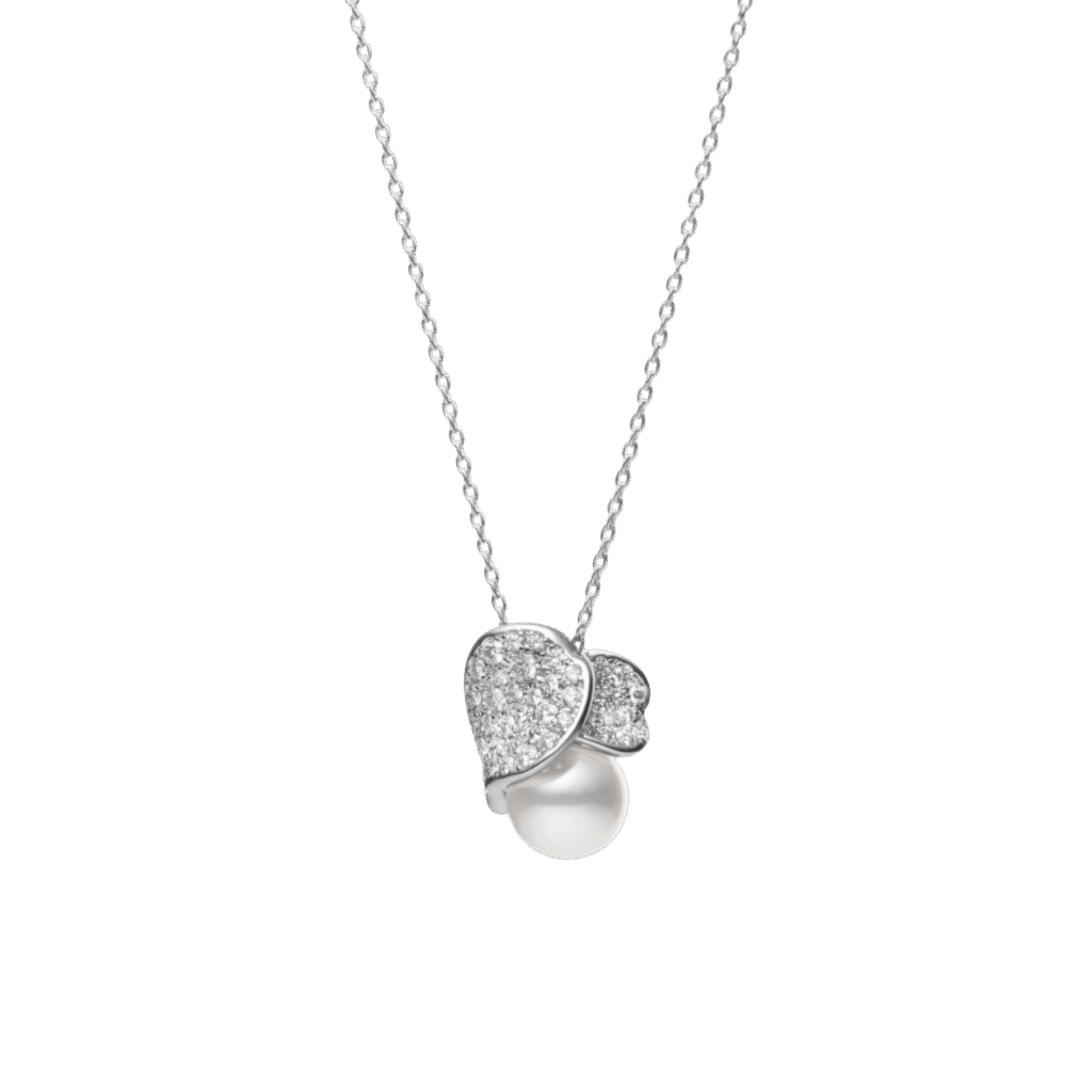 Mikimoto Les Pétales Place Vendôme Akoya Cultured Pearl and Diamond Pendant in 18K White Gold